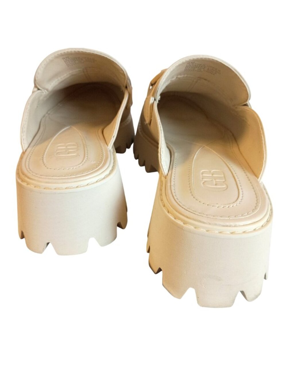 Gianni Bini Beige Leather Lug Sole Mules Women Size 9 Horsebit Slip On Loafers - Picture 9 of 10